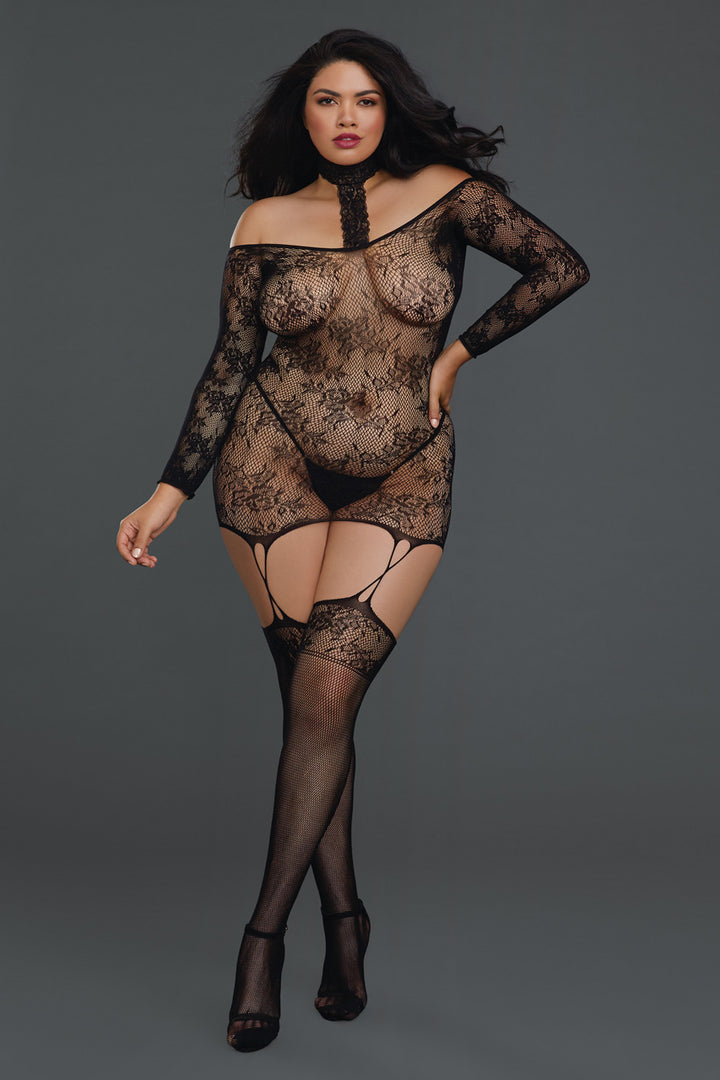Plus Size Lace Patterned Knit Chemise