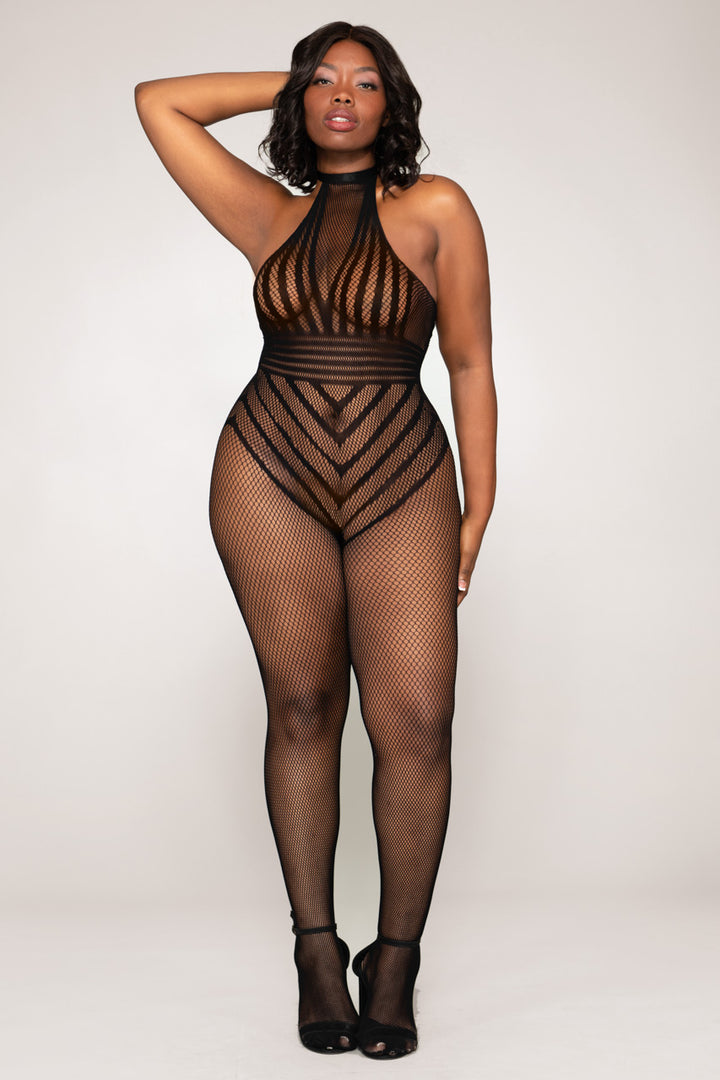 Plus Size Chevron T Strap Bodystocking