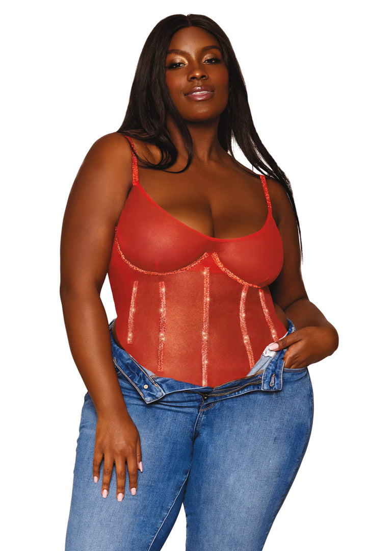 Gold Foiled Rhinestone Teddy Plus Size