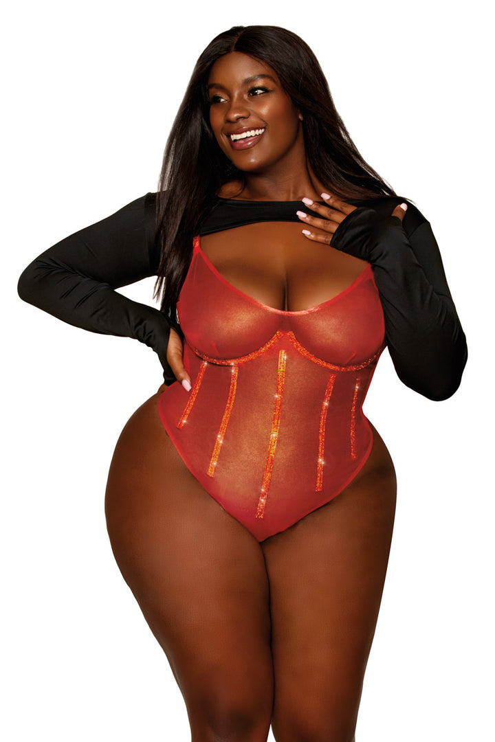 Gold Foiled Rhinestone Teddy Plus Size