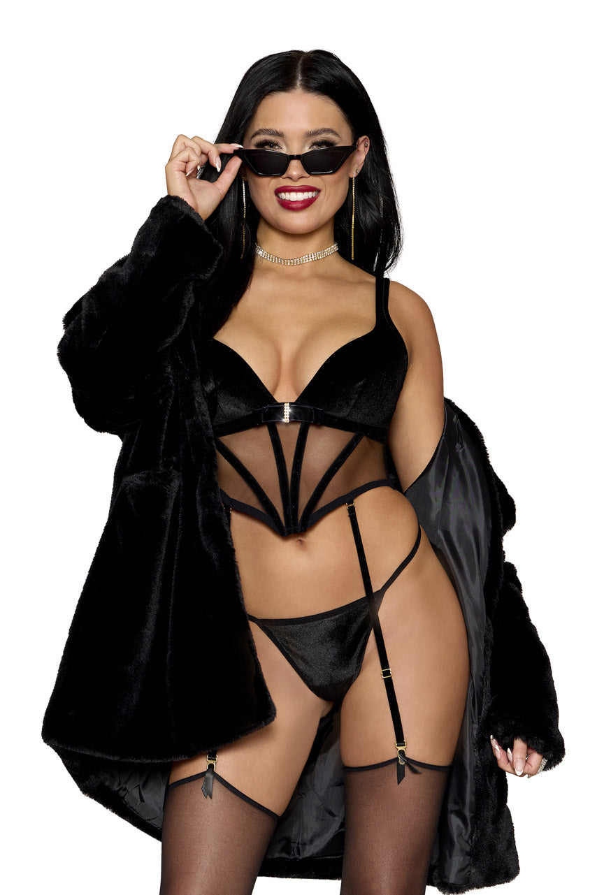Black Velvet Bustier Set