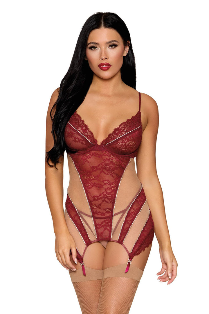Burgundy Lace Garter Chemise