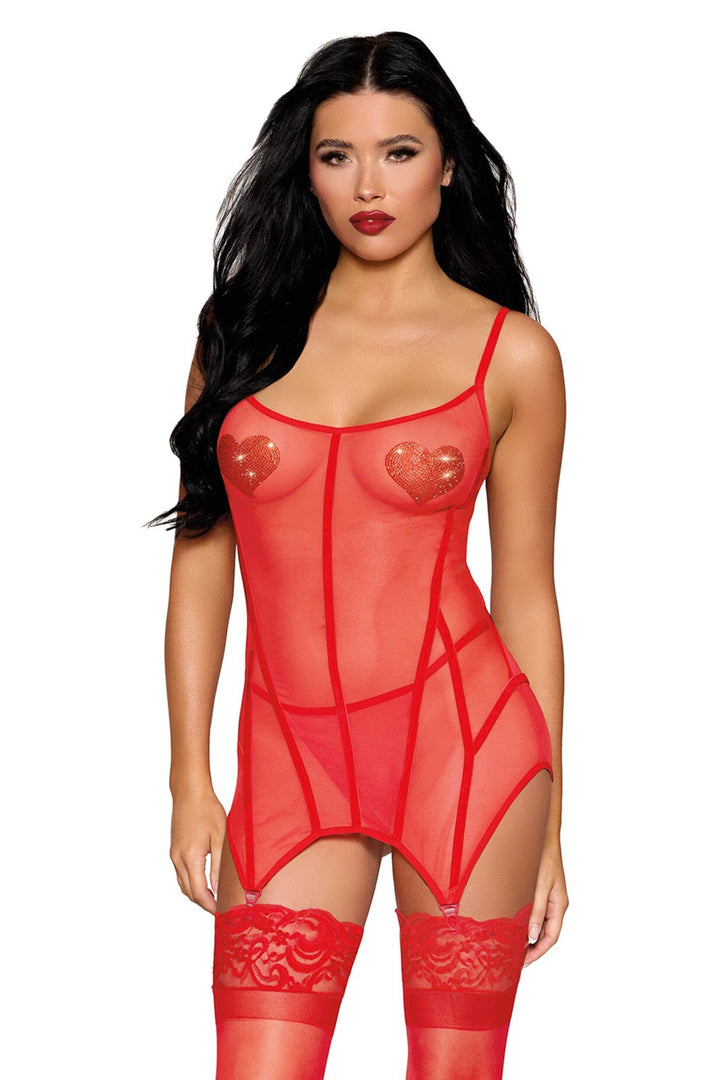 Red Velvet Trim Garter Chemise