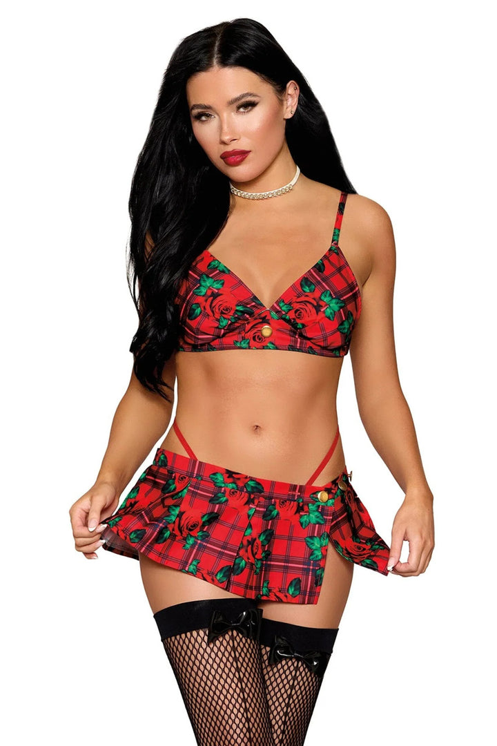 Rose Plaid Bra and Skirt