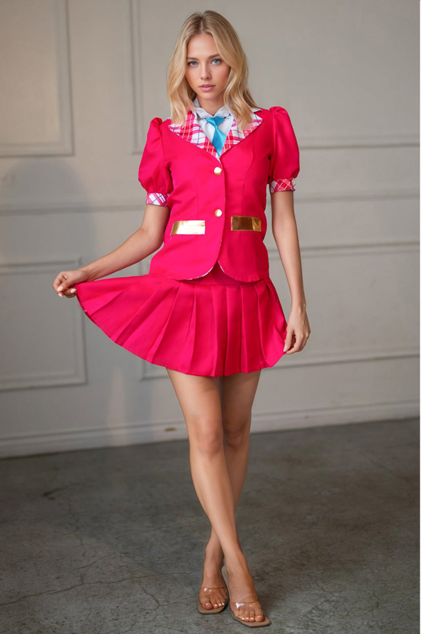 Plus Size Pink Cartoon Doll Schoolgirl Costume