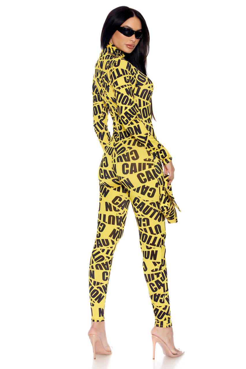 Sexy Caution Tape Costume, Caution Tape Jumpsuit Costume