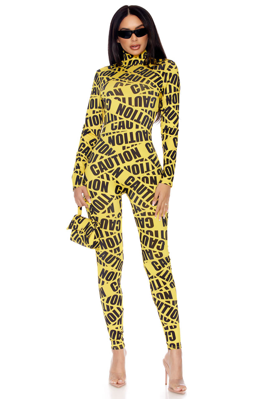 Sexy Caution Tape Costume, Caution Tape Jumpsuit Costume