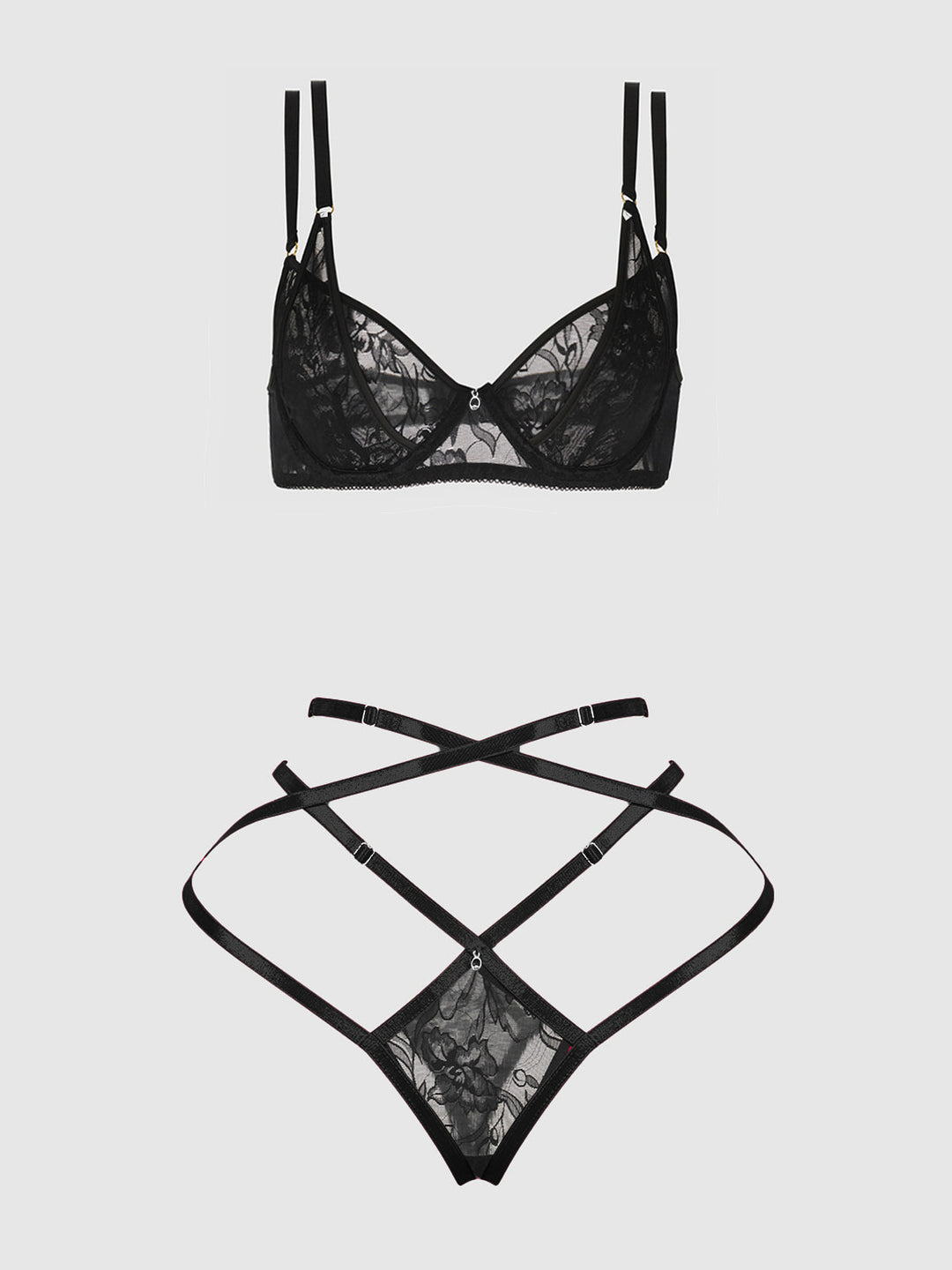 FLORA LACE BRA &amp; STRAPPY THONG SET