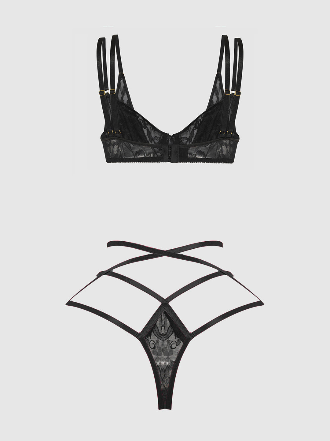 FLORA LACE BRA &amp; STRAPPY THONG SET
