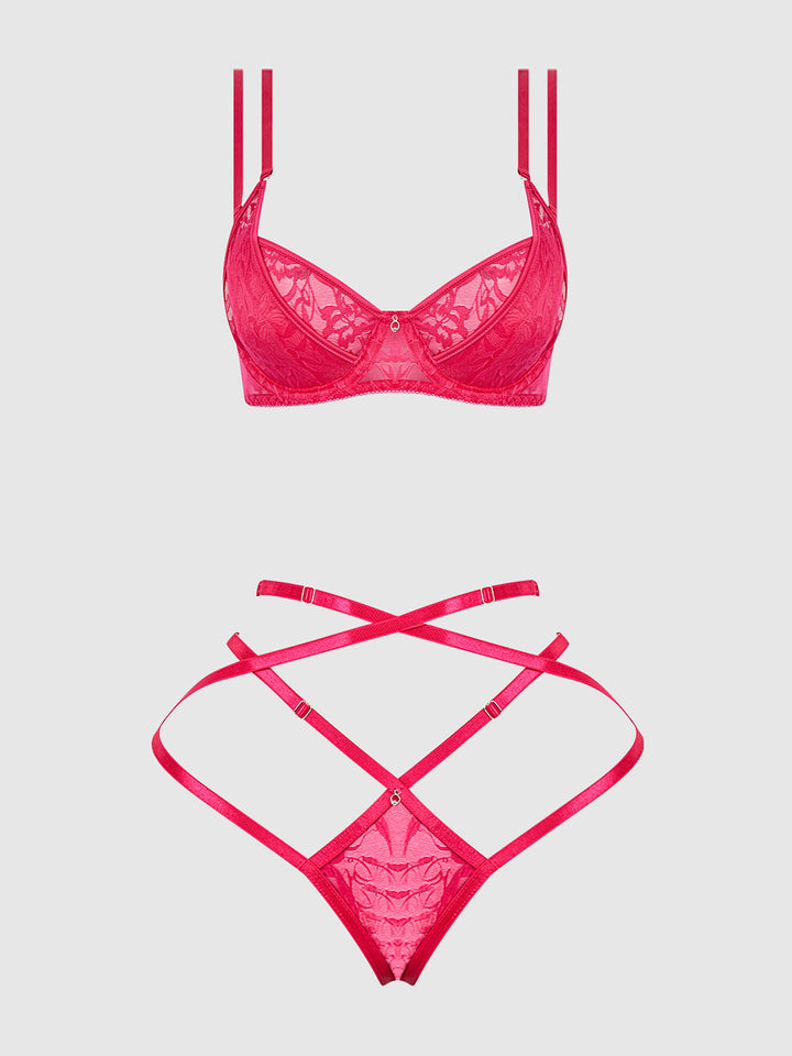 FLORA LACE BRA &amp; STRAPPY THONG SET