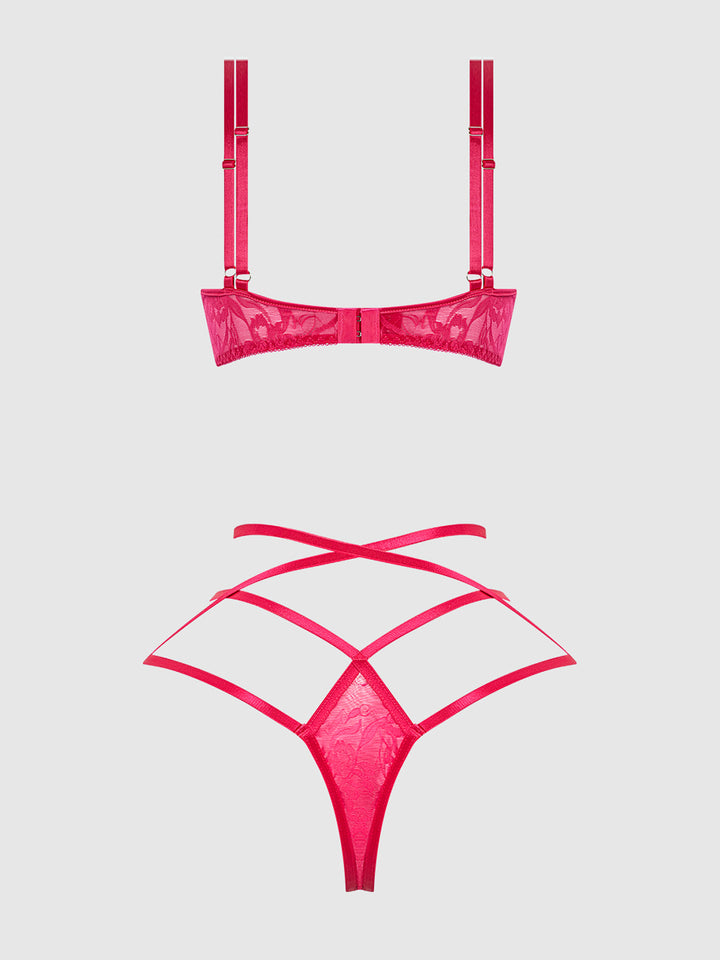 FLORA LACE BRA &amp; STRAPPY THONG SET