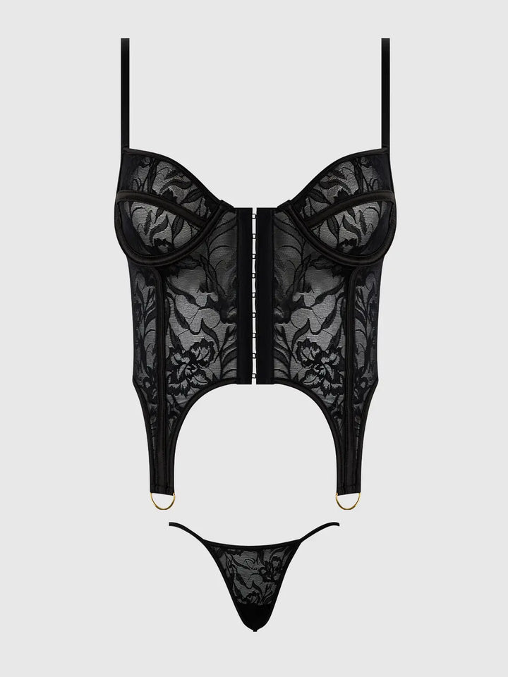 FLORA LACE BUSTIER &amp; G-STRING SET