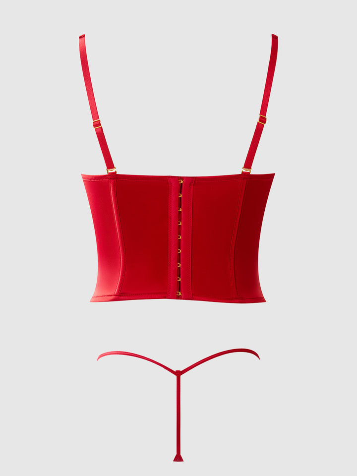 BRIGETA SATIN PLUNGE PUSH UP BUSTIER &amp; G-STRING SET