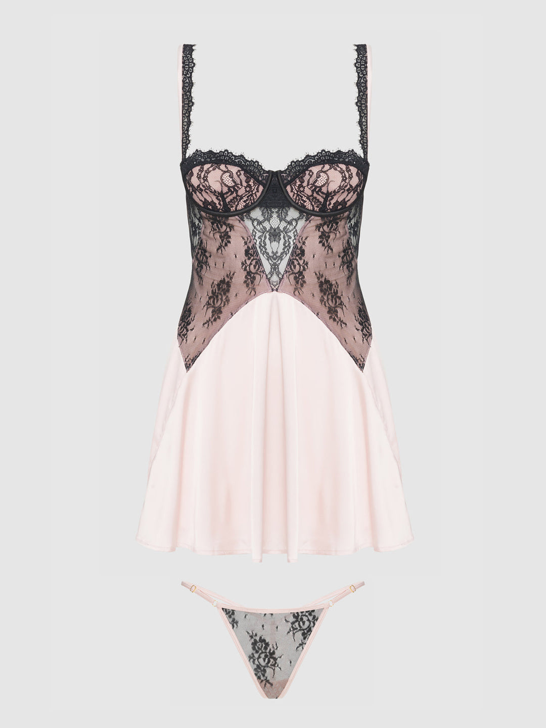 JOCELYN LACE &amp; SATIN BABYDOLL &amp; G-STRING SET