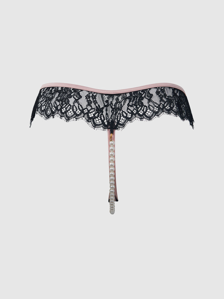 JOCELYN LACE &amp; PEARL CROTCHLESS THONG