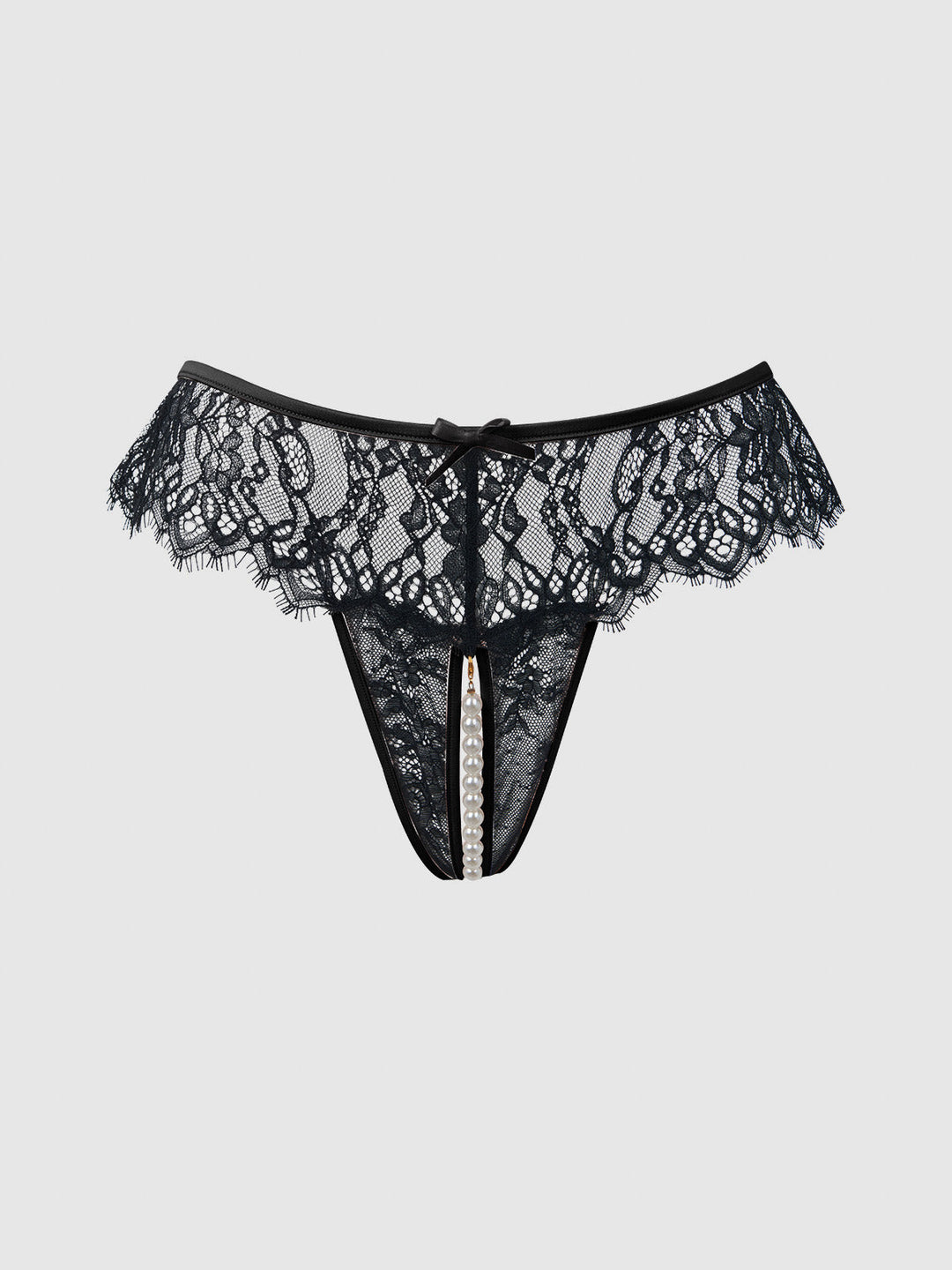 JOCELYN LACE &amp; PEARL CROTCHLESS THONG