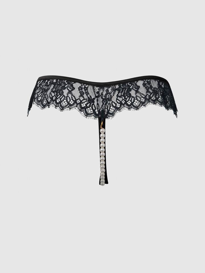 JOCELYN LACE &amp; PEARL CROTCHLESS THONG
