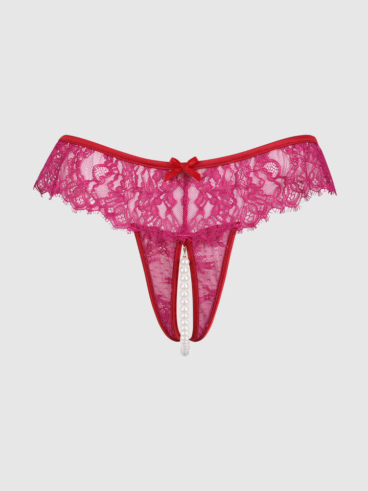 JOCELYN LACE &amp; PEARL CROTCHLESS THONG