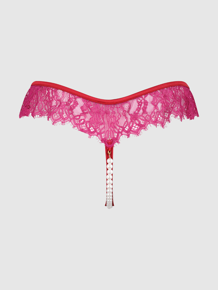 JOCELYN LACE &amp; PEARL CROTCHLESS THONG