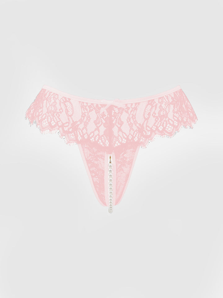 JOCELYN LACE &amp; PEARL CROTCHLESS THONG