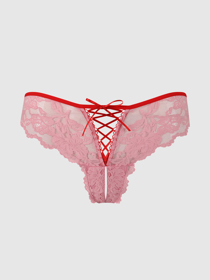 BELLA LACE UP FRONT LACE CROTCHLESS TANGA