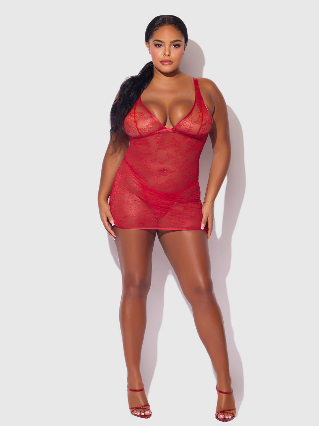 KIKI LACE STRAPPY &amp; BACKLESS CHEMISE &amp; G-STRING SET
