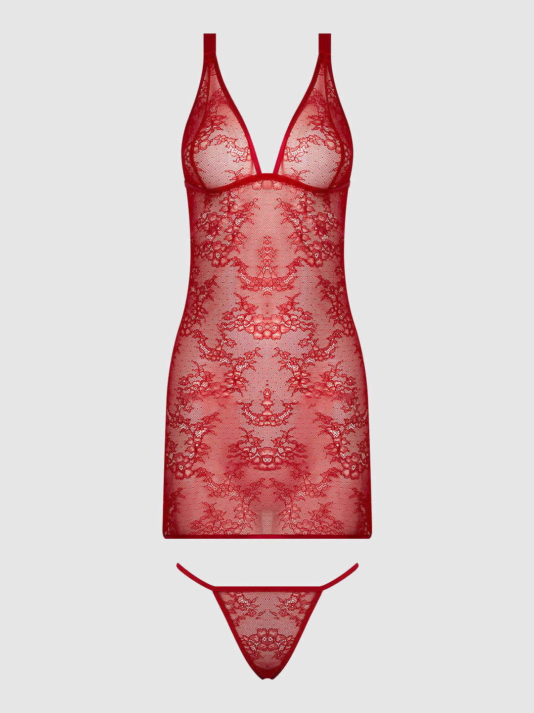 KIKI LACE STRAPPY &amp; BACKLESS CHEMISE &amp; G-STRING SET