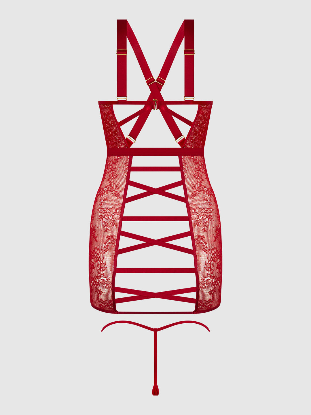 KIKI LACE STRAPPY &amp; BACKLESS CHEMISE &amp; G-STRING SET