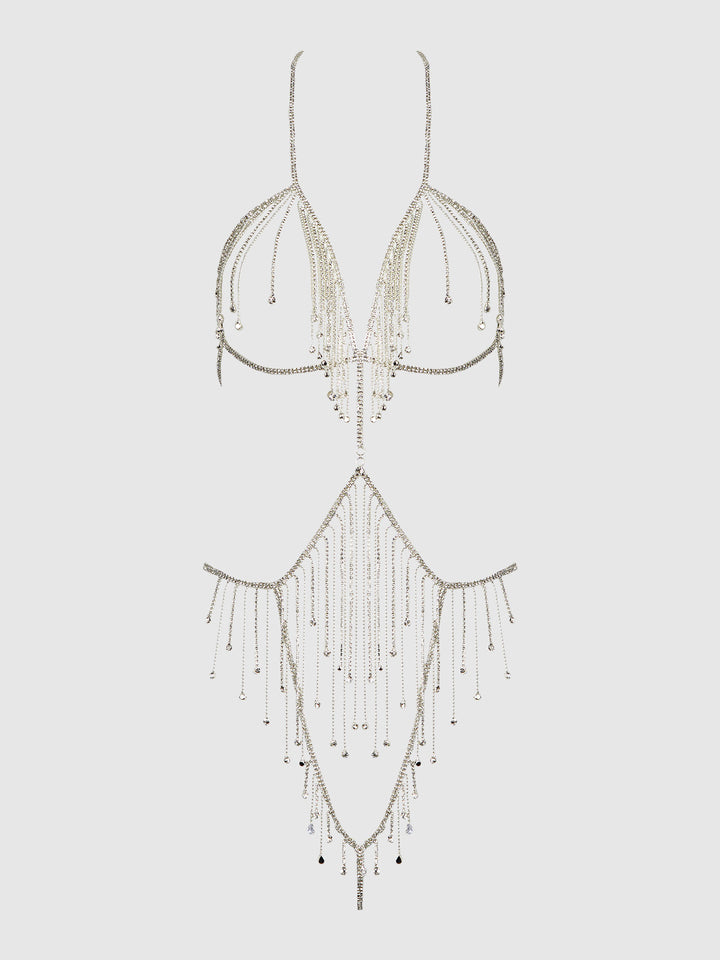 RHINESTONE DANGLE FRINGE TEDDY
