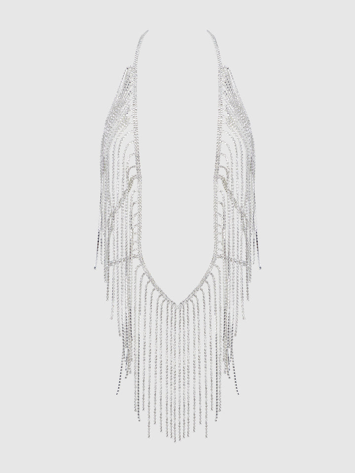RHINESTONE PLUNGE &amp; FRINGE TEDDY