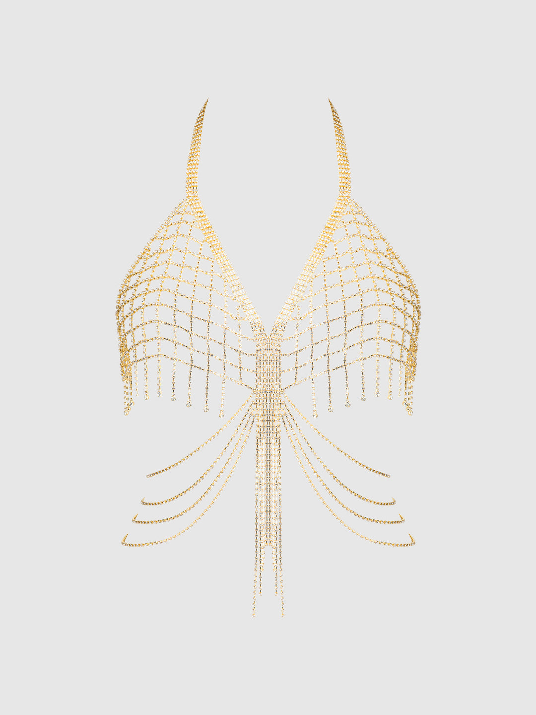RHINESTONE NET &amp; FRINGE HALTER BRALETTE