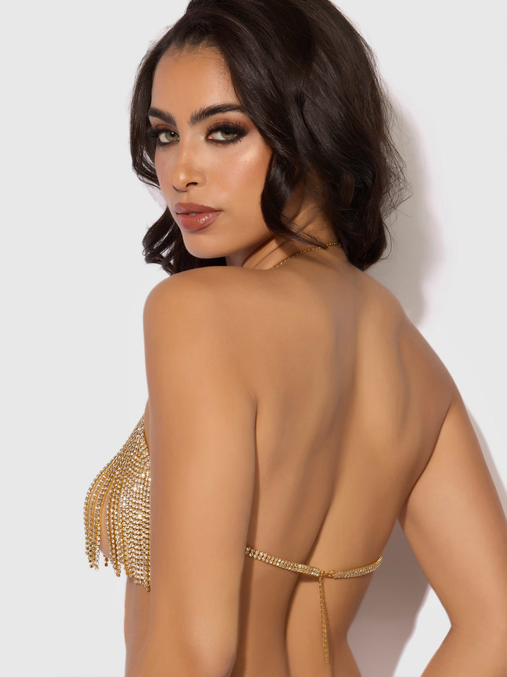 RHINESTONE DANGLE V-NECK BRA