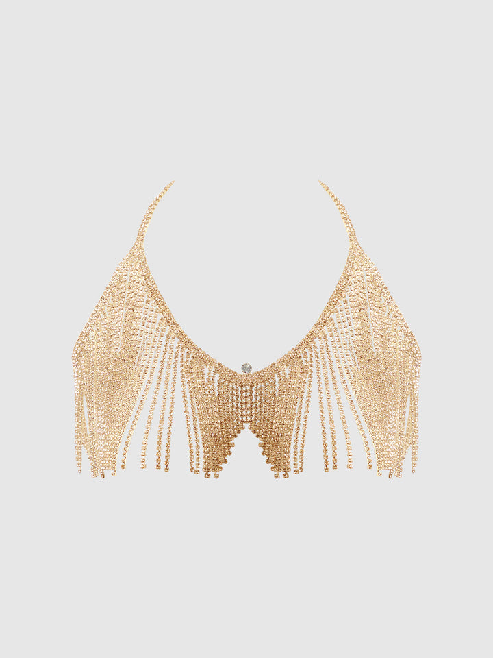 RHINESTONE DANGLE V-NECK BRA