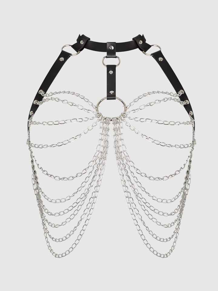 CHAIN &amp; LEATHER-LIKE DRAPED HARNESS
