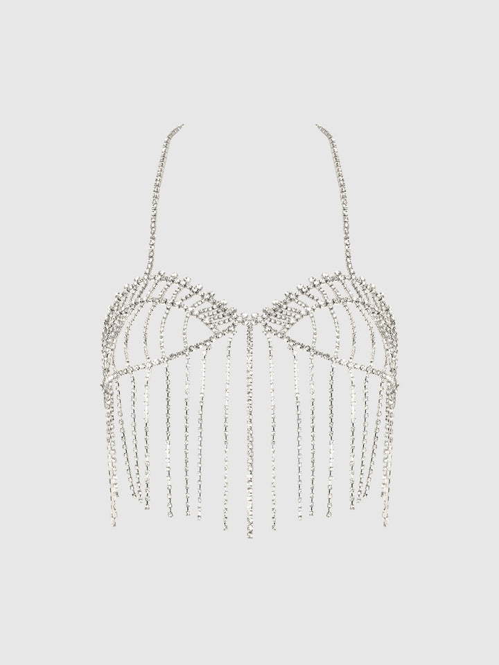 RHINESTONE FRINGE CROPPED CAMI TOP