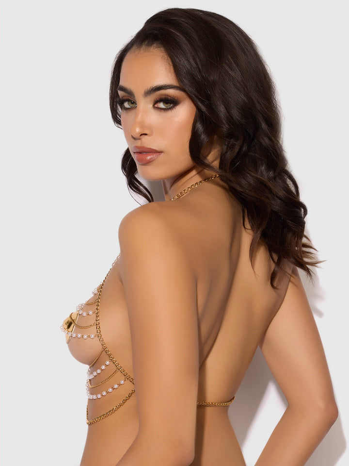 PEARL &amp; CHAIN DRAPED BRALETTE