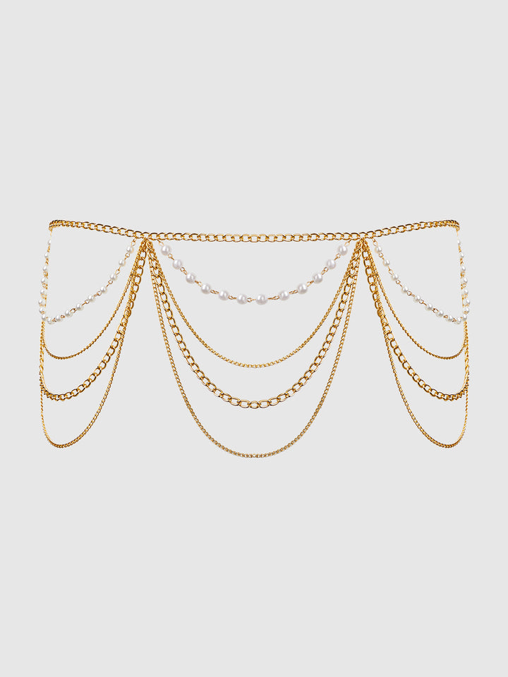 PEARL &amp; CHAIN DRAPED GARTER