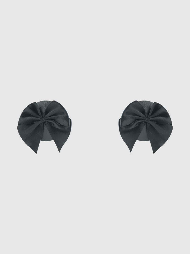 FAUX LEATHER &amp; SATIN BOW PASTIES