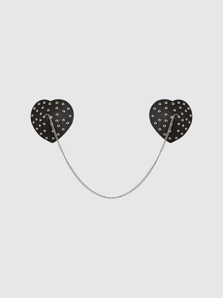 STUDDED &amp; CHAIN DRAPED LEATHER-LIKE HEART PASTIES