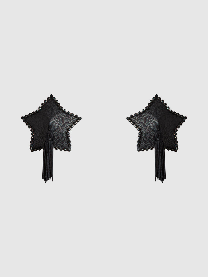 RHINESTONE &amp; LEATHER-LIKE STAR TASSEL PASTIES