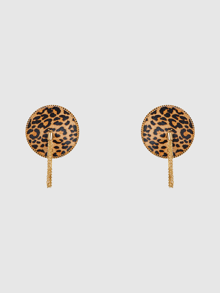 LEOPARD &amp; GOLD CHAIN ROUND TASSEL PASTIES
