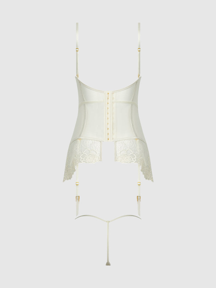 ROSALIE SATIN &amp; EMBROIDERED LACE CHEMISE &amp; G-STRING SET