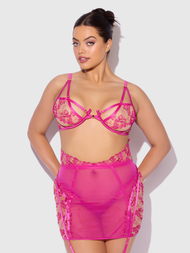 NOVA BLACKLIGHT LACE BRA, SKIRT &amp; G-STRING SET