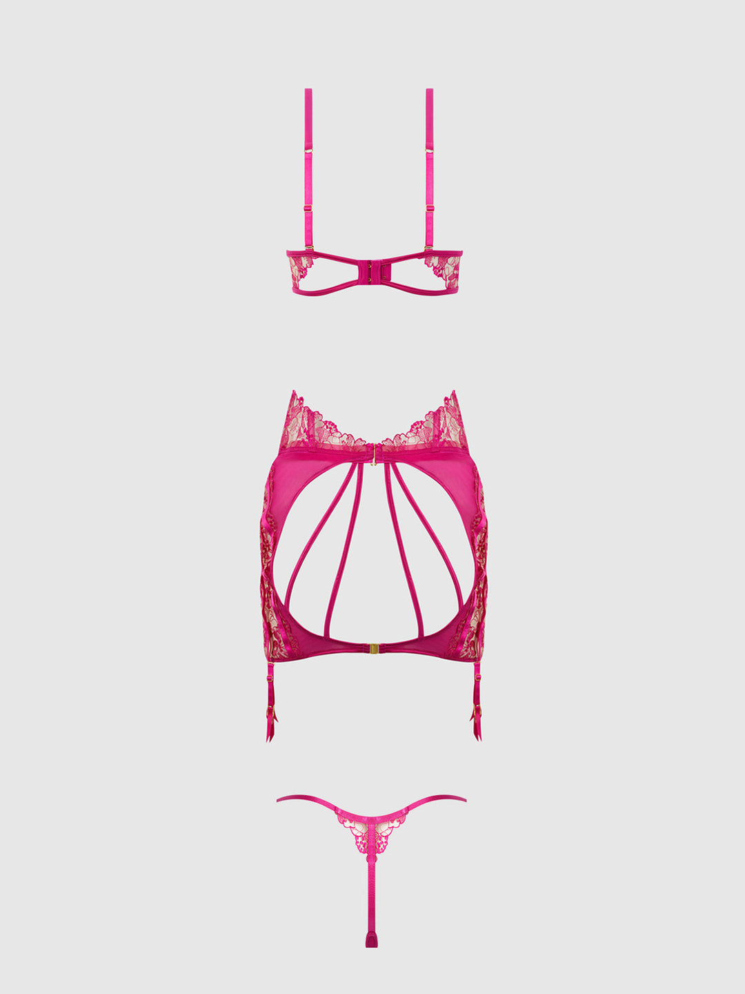 NOVA BLACKLIGHT LACE BRA, SKIRT &amp; G-STRING SET