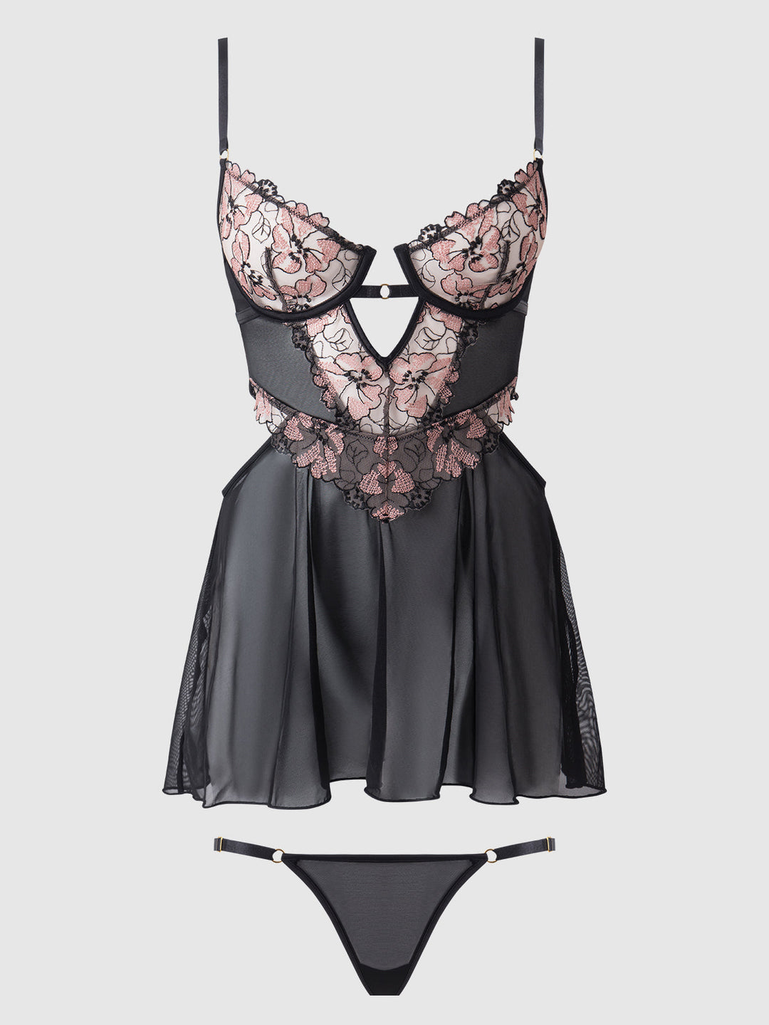 NOVA BLACKLIGHT LACE BABYDOLL &amp; G-STRING SET