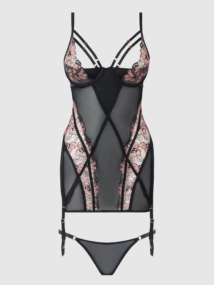 NOVA BLACKLIGHT LACE CHEMISE &amp; THONG SET