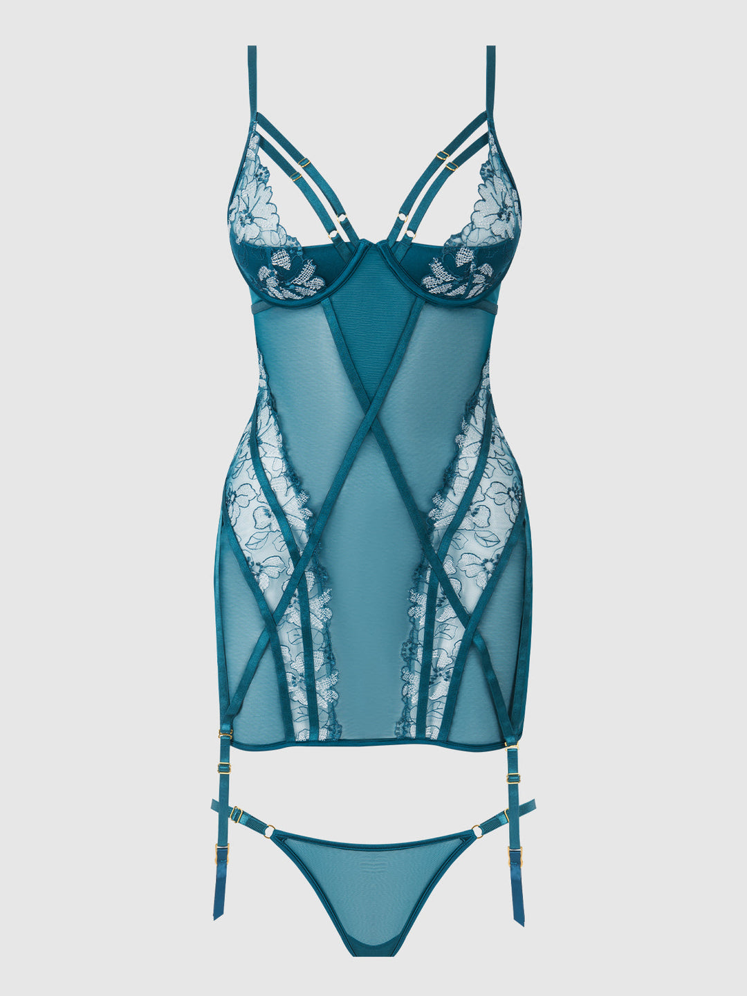 NOVA BLACKLIGHT LACE CHEMISE &amp; THONG SET
