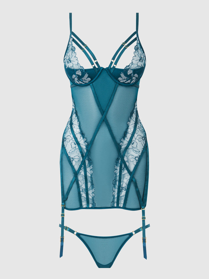 NOVA BLACKLIGHT LACE CHEMISE &amp; THONG SET