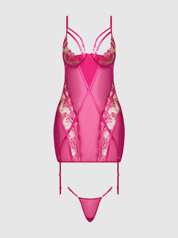 NOVA BLACKLIGHT LACE CHEMISE &amp; THONG SET