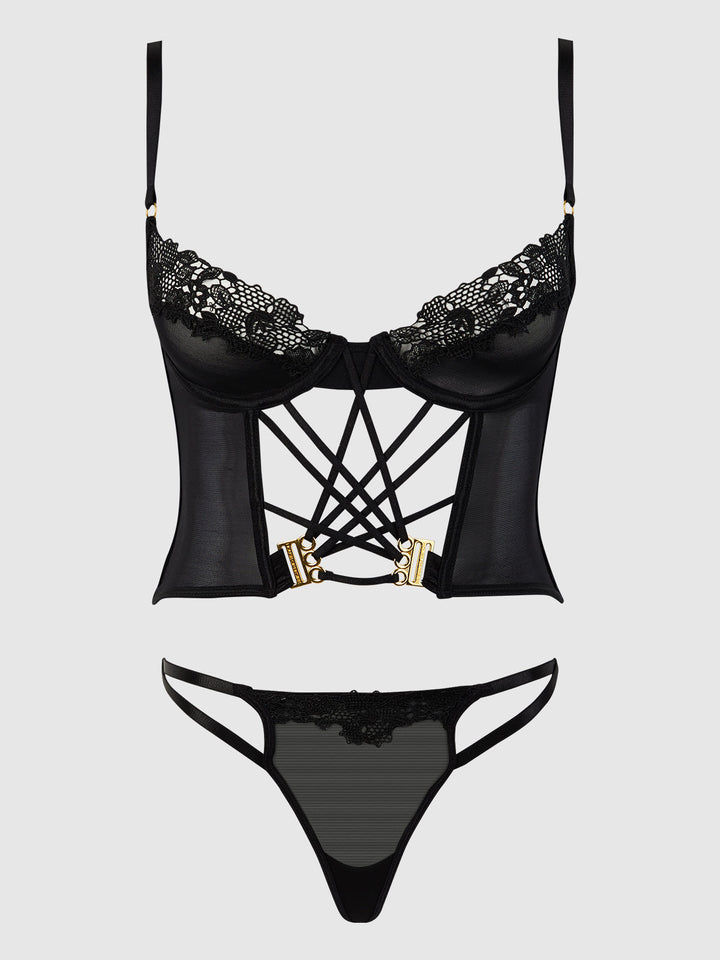 ASHLEY ALEXISS LACE BUSTIER  &amp; G-STRING SET